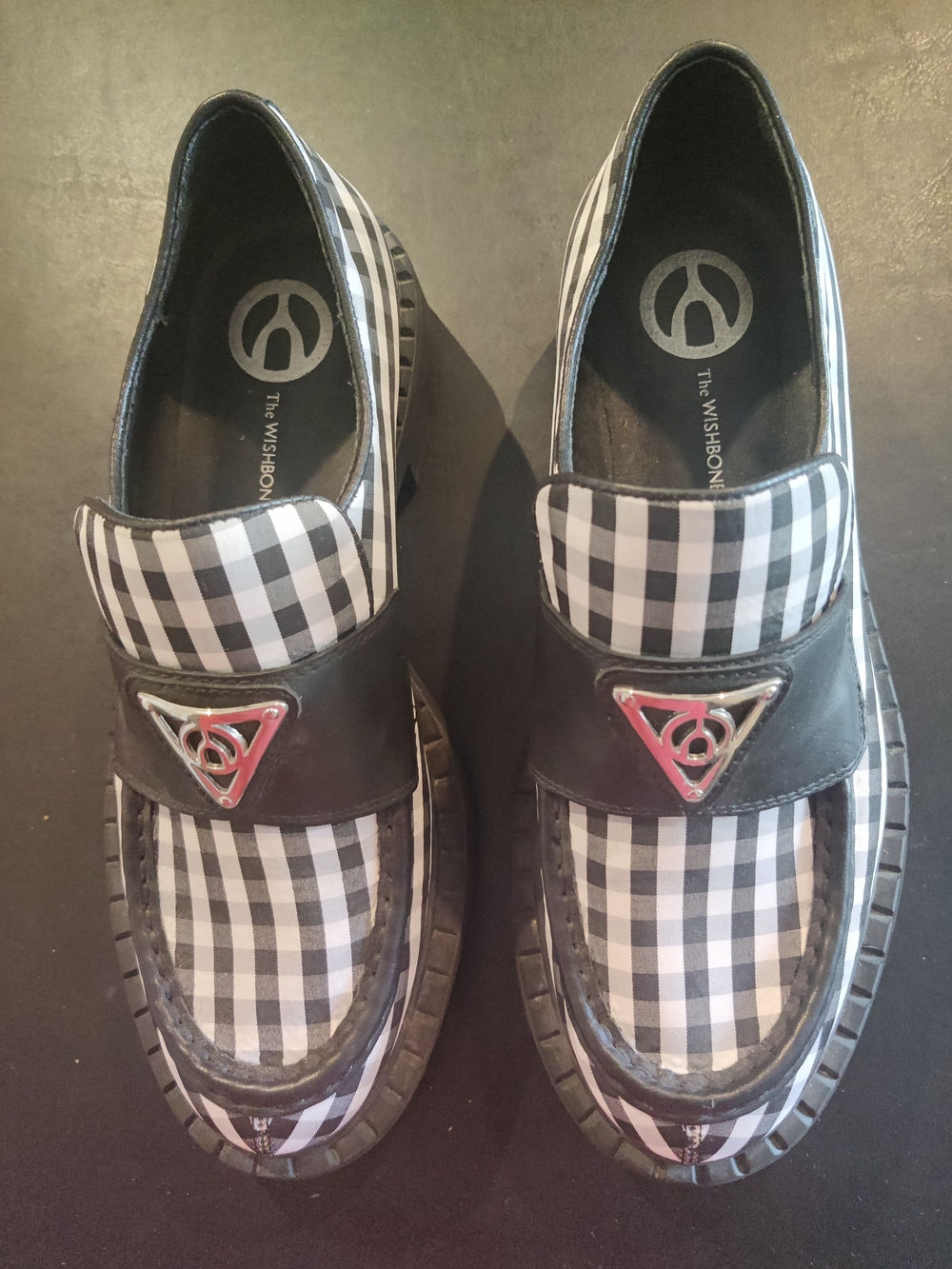 Wishbone Collection Womens Shoes 8 Black & White Checkers Mary Janes Loafers New